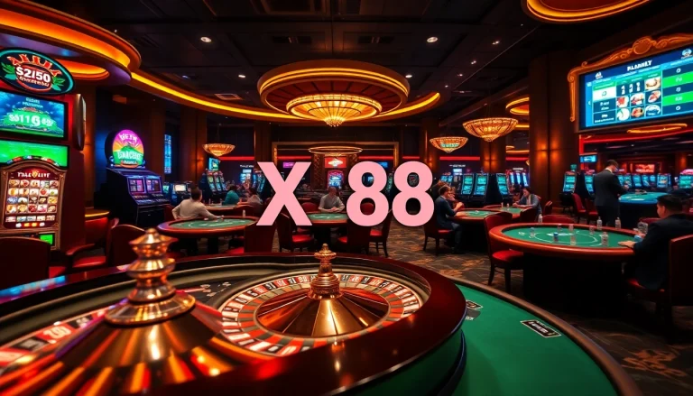 Experience the thrill of betting with XX 88 at a luxurious casino filled with gaming tables and excitement.