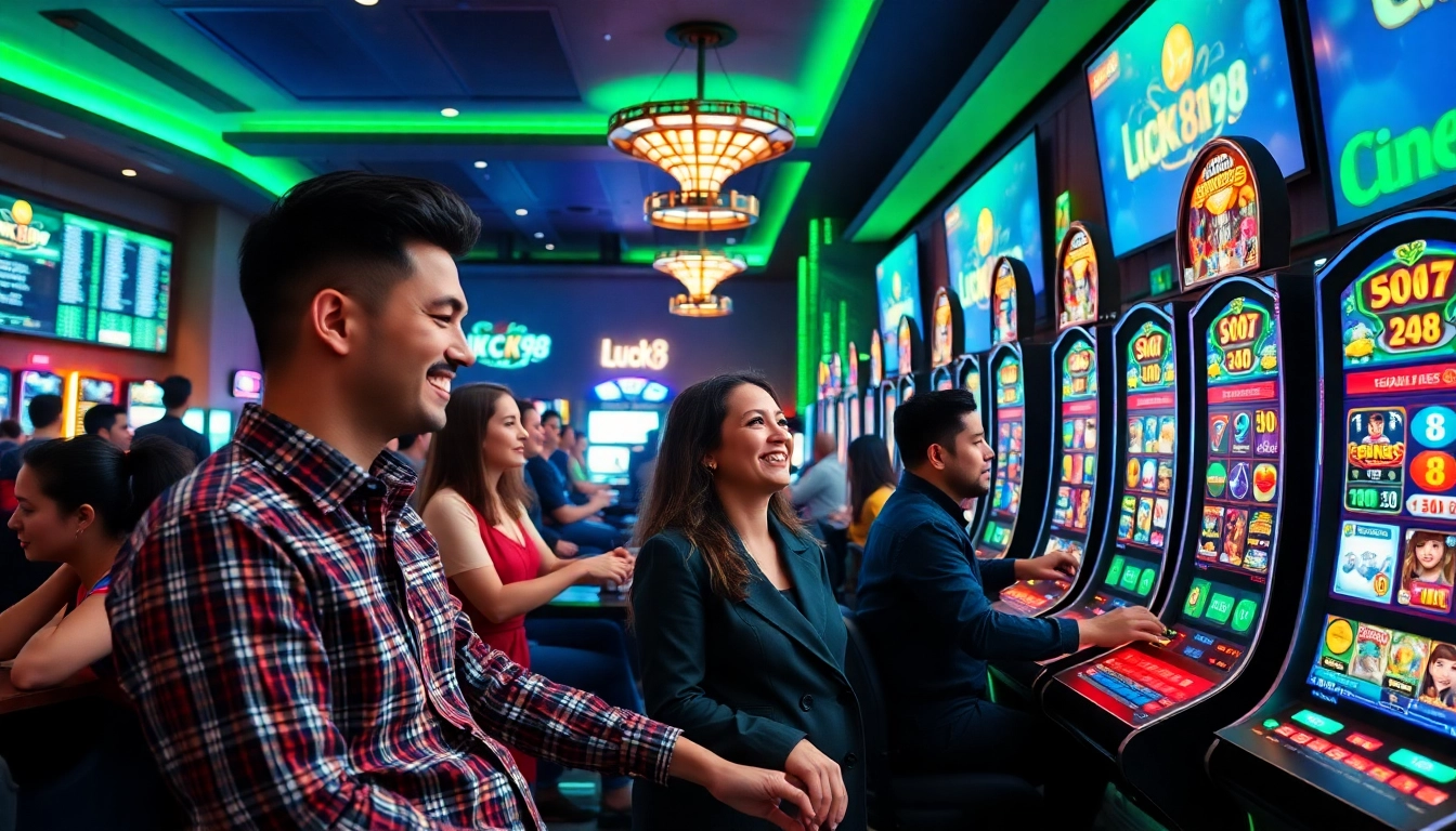 Engaging scene of players enjoying various games at the Luck8 online gaming platform with vibrant atmosphere.