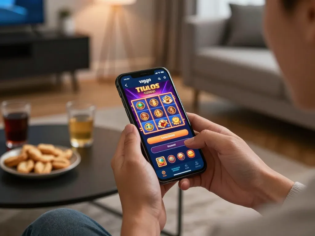 Fesselnde Szene des Viggo Slots Casino Logins auf einem Smartphone in einem gemütlichen Zuhause