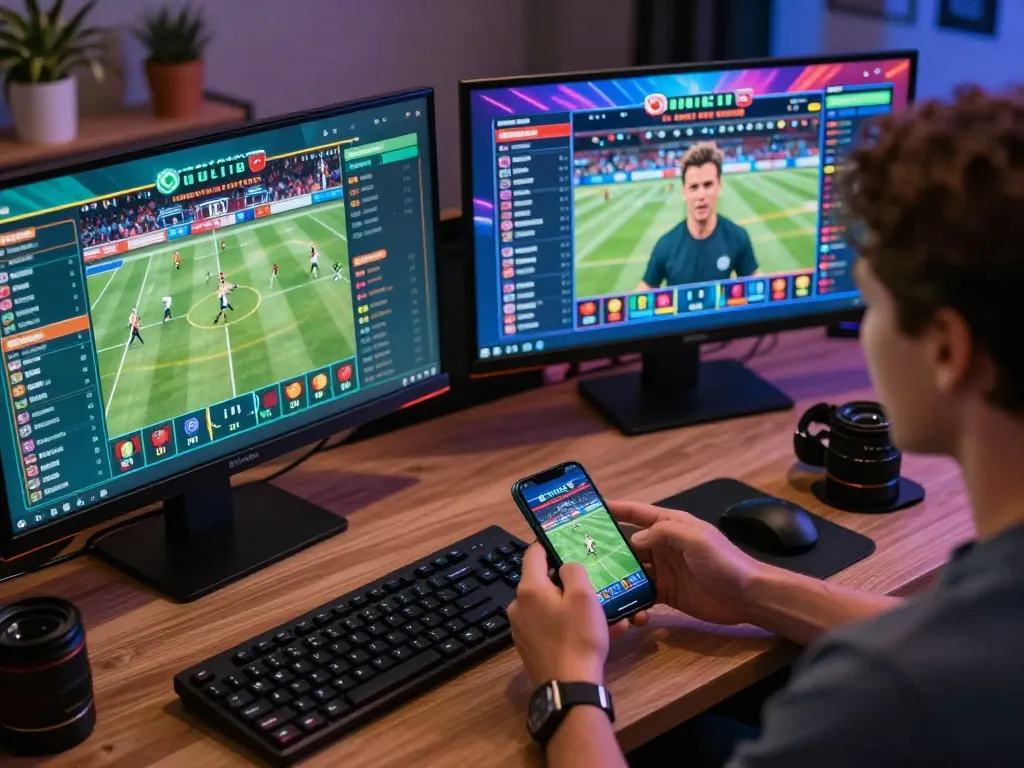 58win sports betting scene with a person strategically placing bets on live events.