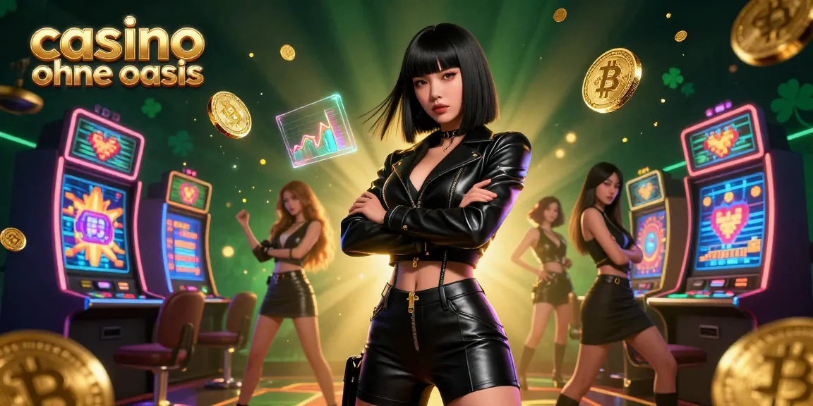 Experience the thrills of casino ohne oasis with vibrant slot machines and Bitcoin holograms in a dynamic gaming scene.