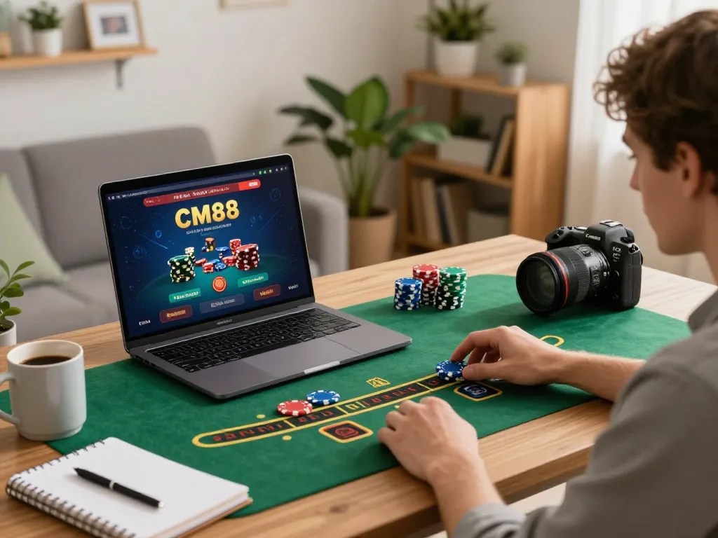 Player enjoying a strategic blackjack game at CM88 online casino from a cozy home setup
