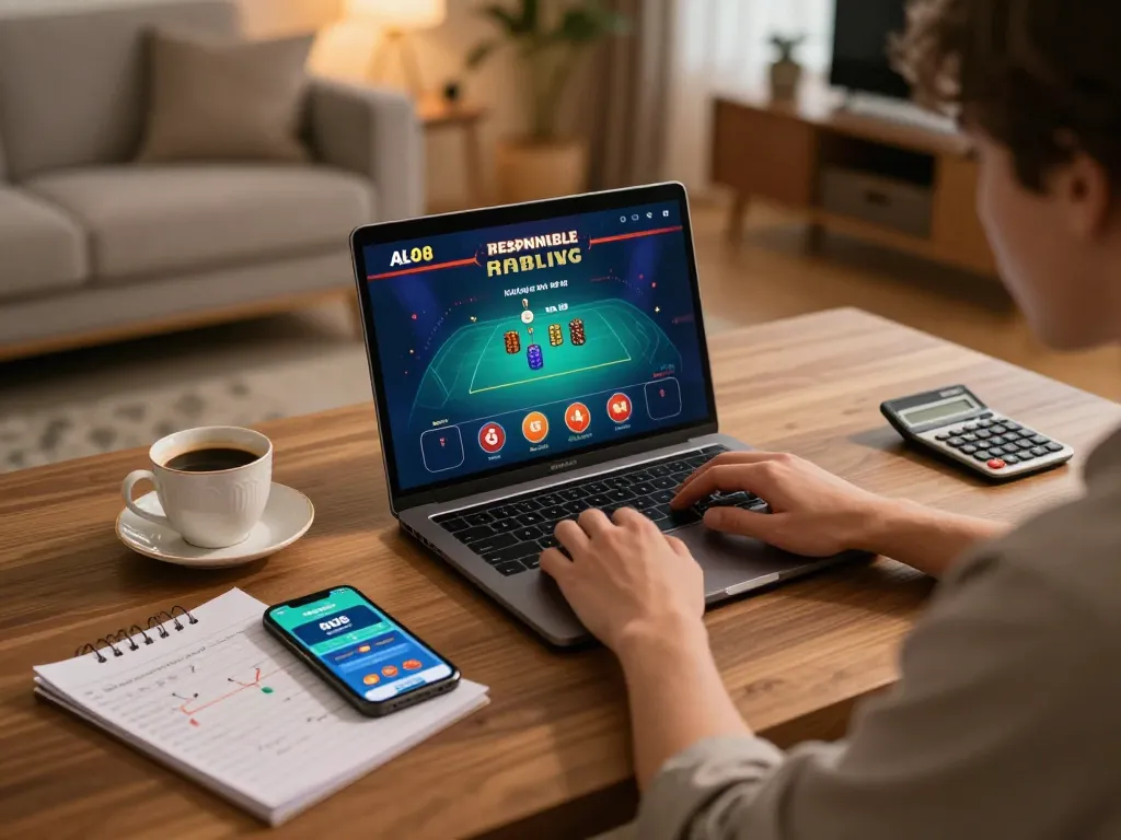 Engaging in responsible gaming on ALO8's app during a cozy home evening.