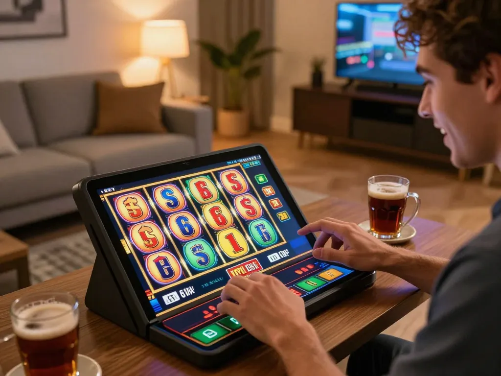 Engaging in exciting slot gameplay on ALO8 PRO while enjoying a cozy home atmosphere