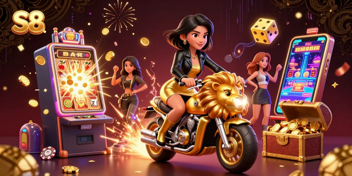 S8 delivers thrilling casino action with a stunning Asian character riding a golden lion amidst vibrant jackpot excitement.