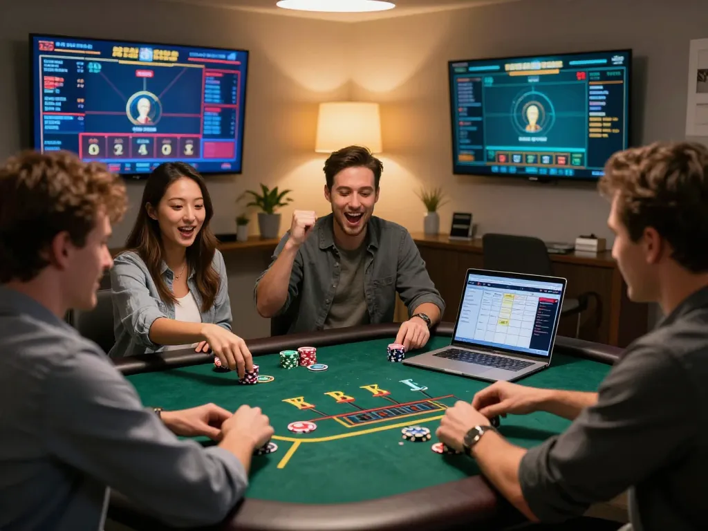 Players celebrating in a live dealer blackjack game on cm88, showcasing strategic gaming moments at home.