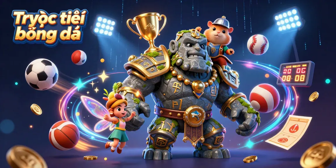 Engage in Trực tiếp bóng đá with a dynamic 3D illustration showcasing sports elements and magical characters.