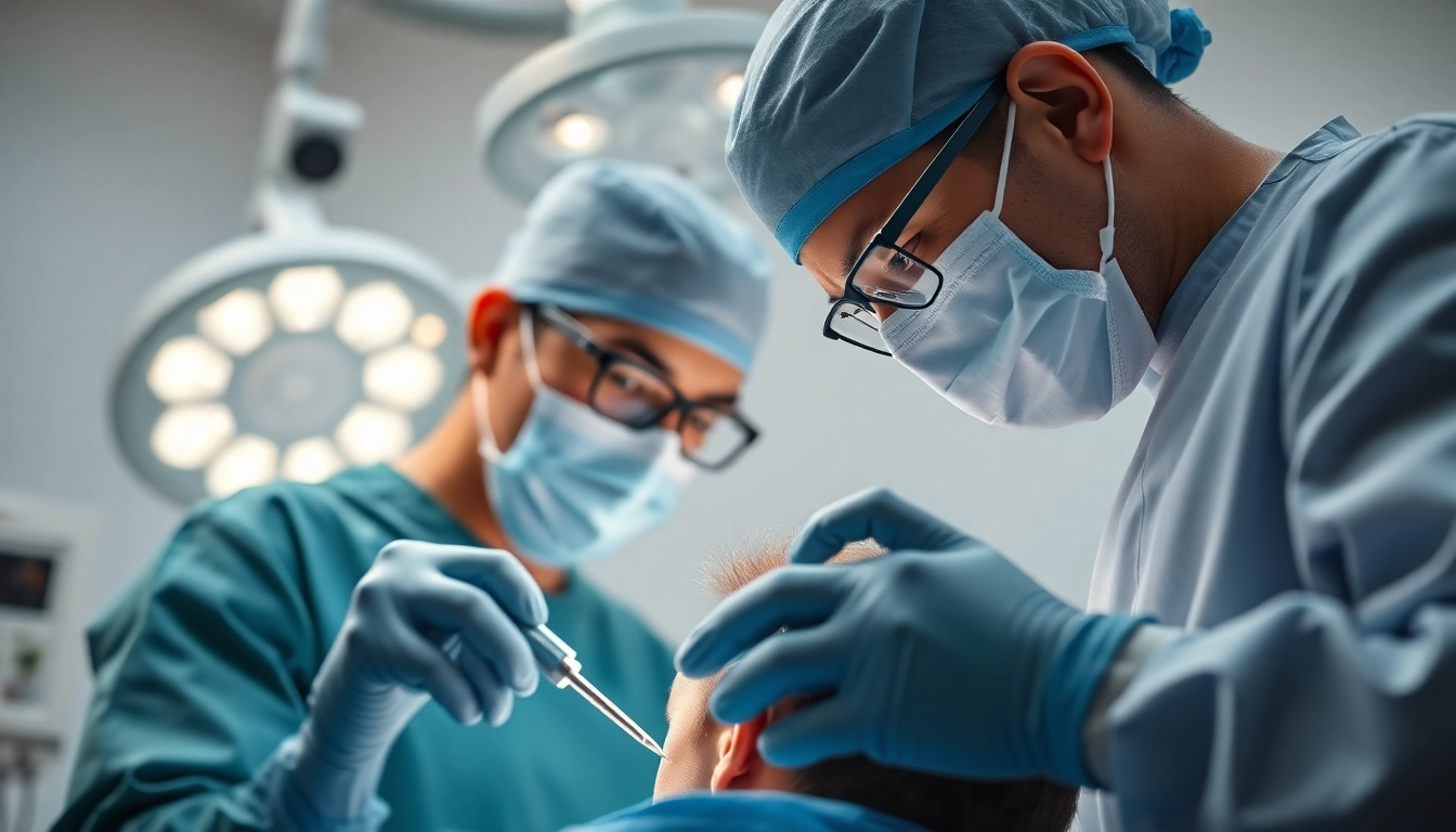 Professionelle haartransplantation in Istanbul: Arzt bei der Arbeit an einem Patienten während einer Behandlung. related image