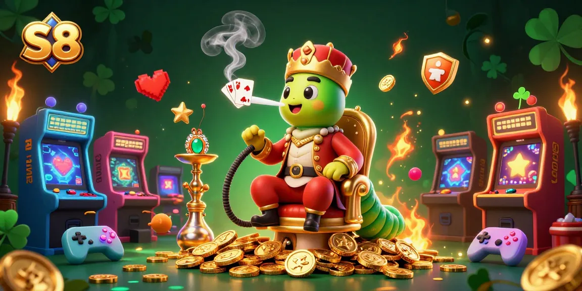 Experience high-stakes gaming at S8 with a captivating 3D casino illustration featuring dynamic elements.