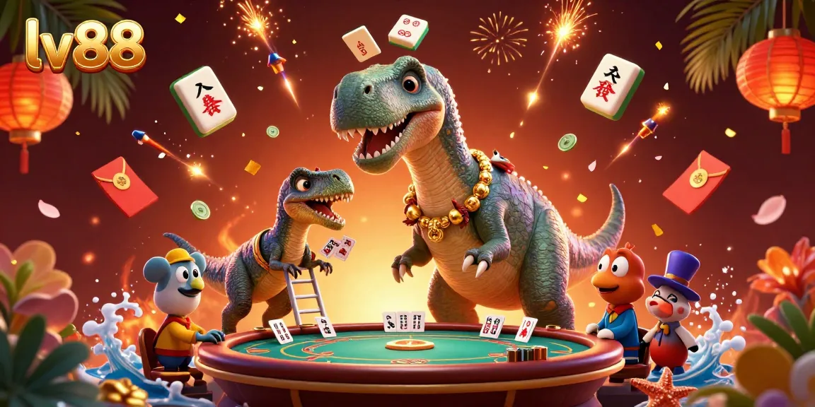 Experience engaging gameplay at lv88 with an exciting scene featuring a playful brontosaurus casino atmosphere.