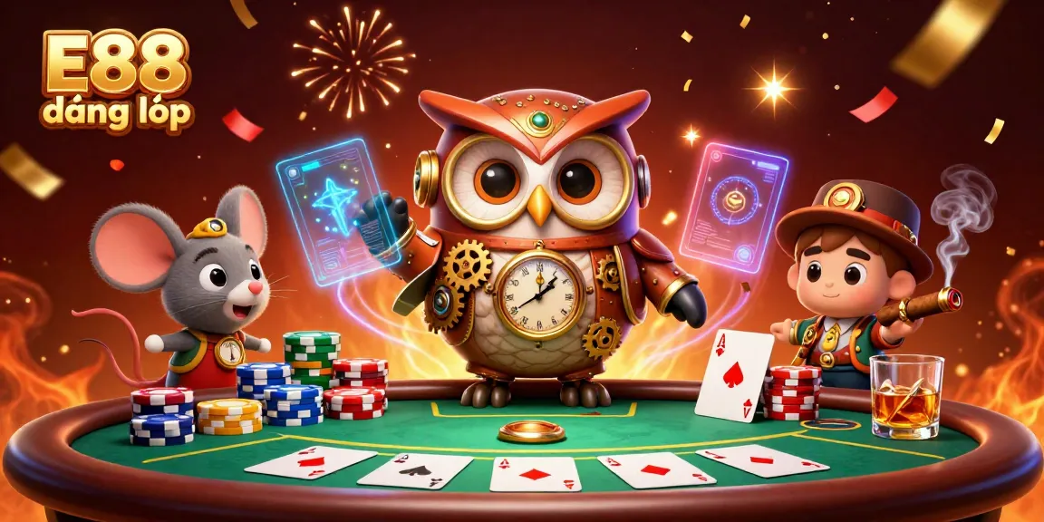 Join the adventure with the E88 đăng nhập, as the time-traveler owl and mouse embark on a thrilling casino quest.