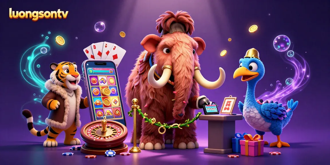 luongsontv's vibrant casino scene with cartoon characters enjoying slots and games