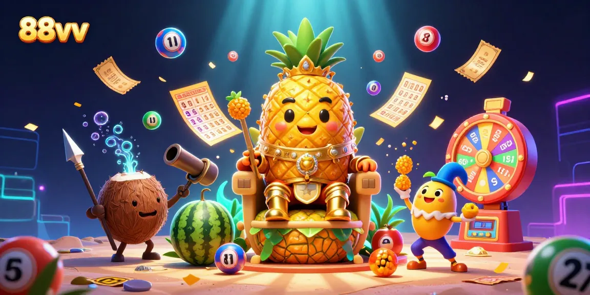 Play and win with 88vv in this vibrant casino scene featuring colorful lottery elements.