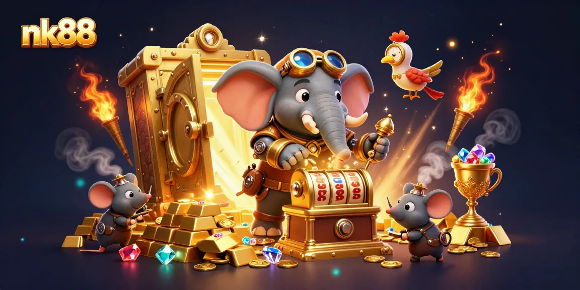 Experience nk88's exciting slot game action with our steampunk elephant engineer and treasure overload.